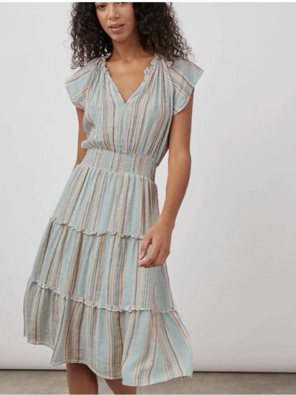 Rails Amelia Midi Dress S Sag Harbor stripe seafoam linen blend coastal NWT